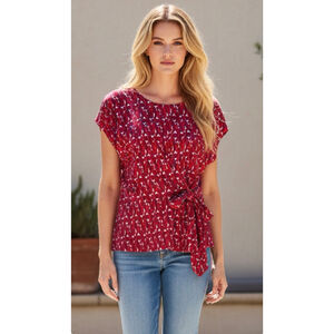 Como Vintage Red Purple Geometric Print Short Sleeve Tee Size L
